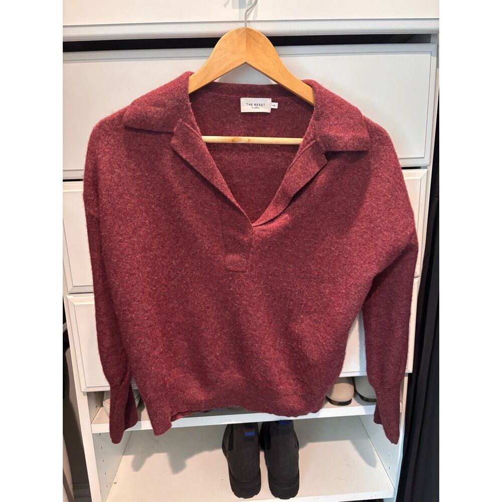 The Reset Wool Cashmere Collared V-Neck Sweater Burgundy Size XS